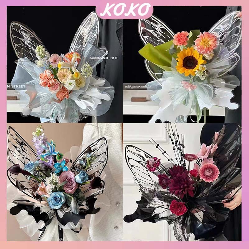 

10SET / 20PCS Kristal Kupu-kupu Sayap Buket Bentuk Kertas Pembungkus Kertas 520 Hadiah Hari Valentine Bahan DIY