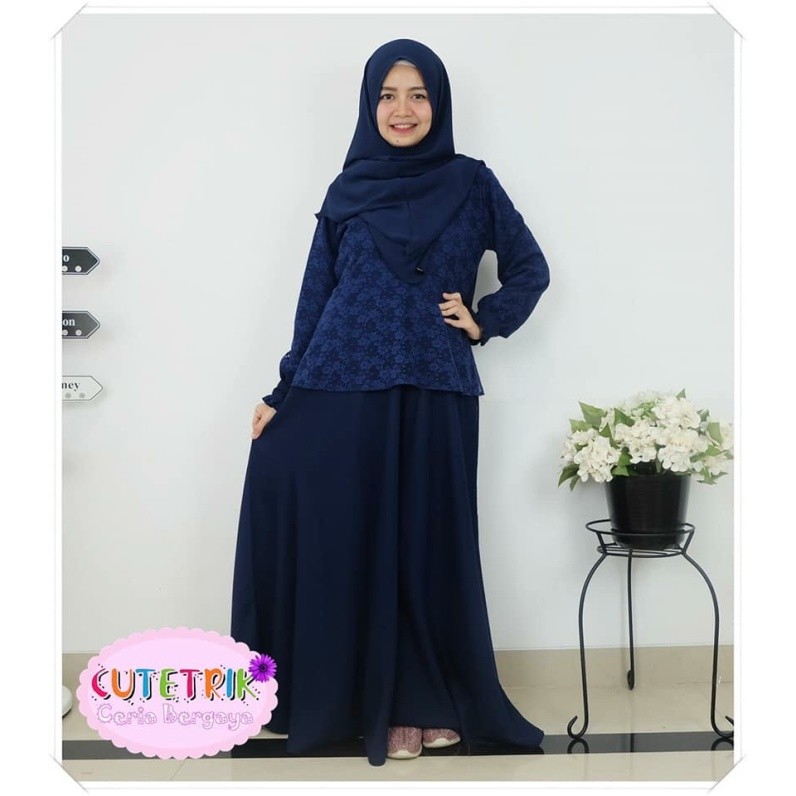 Gamis dewasa brukat navy/baju muslim dewasa couple cutetrik
