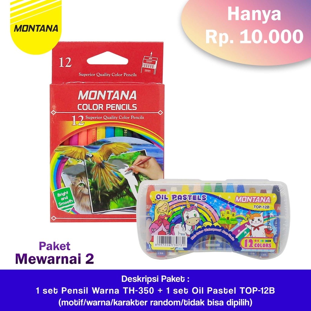 

MONTANA Paket Mewarnai 2.0 !!! Crayon TOP-12B + Pensil Warna TH-350