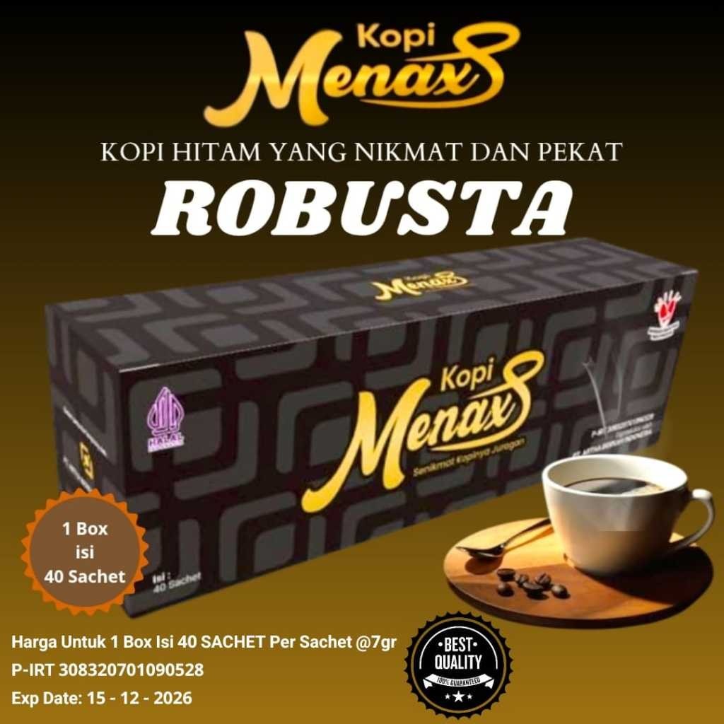 

KOPI ROBUSTA MURNI MENAXS 1 BOX ISI 40 SACHET ORIGINAL KOPI HITAM ROBUSTA
