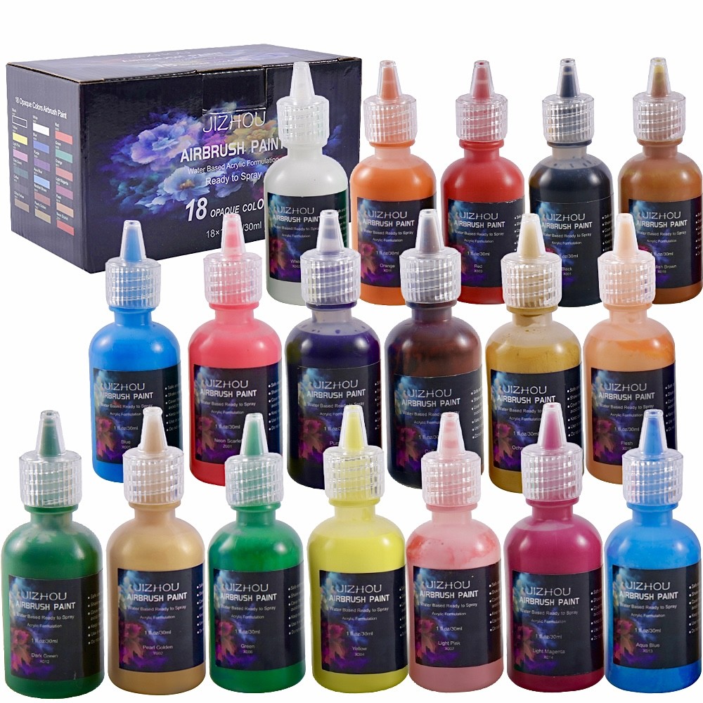 

JIZHOU Airbrush Paint,18 Colors Airbrush Paint Set (30 ml/1 oz),Ready to Spray,Opaque & Neon Colors,Water-Based, Premium,Artis