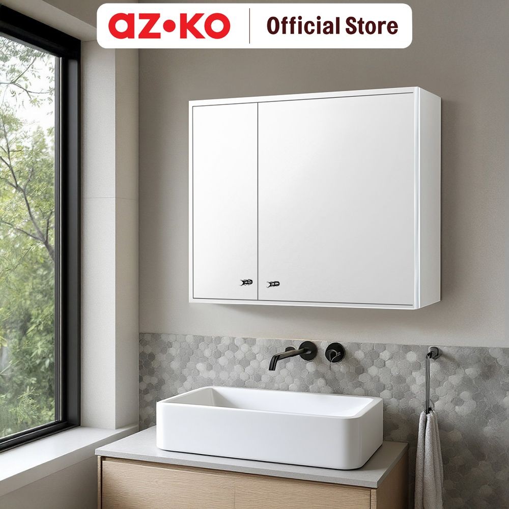AZKO Fosa Kabinet Dinding Kamar Mandi 2 Pintu Dengan Cermin - Putih Organizer Serbaguna Rak Sabun Sh