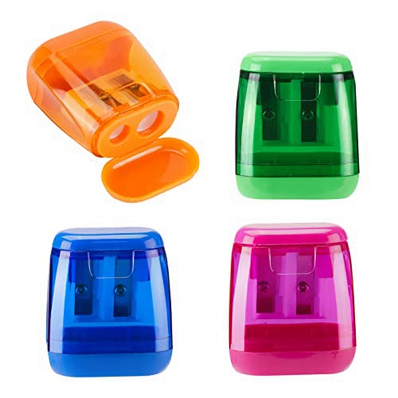 Plastic Color Transparent Pencil Sharpener Geometric Double Hole Sketch Pencil Sharpener Suitable Fo