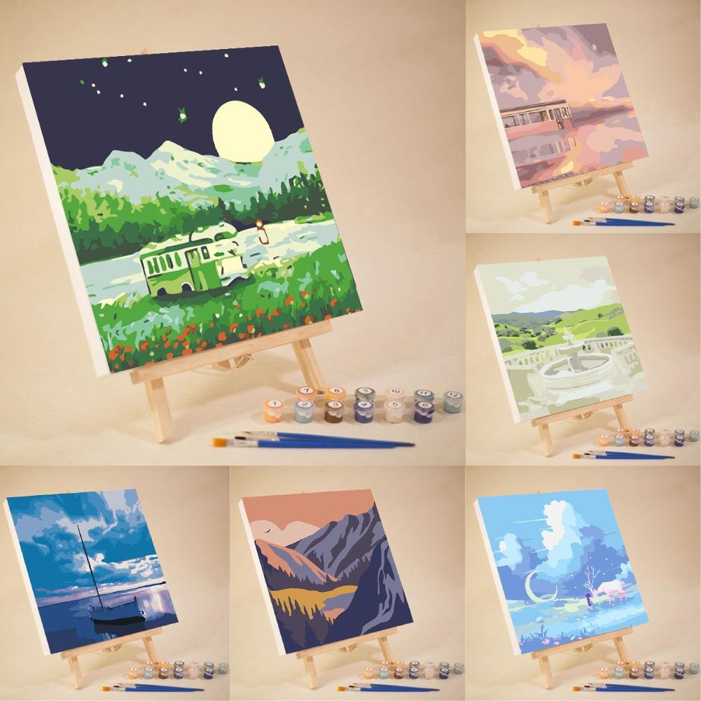 

1 Set Painting By Numbers Flowers House Landscape Picture Hand Painted Acrylic Home Paint Oil Package Gift Painting Art Dec W7P5