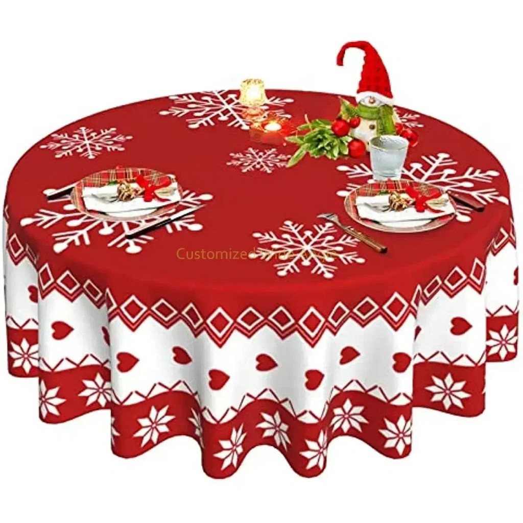 

Christmas Table Cloth Red Round Christmas Tablecloth 60 Inch Washable Reusable Winter Snowflake Tablecloth for Holiday Party