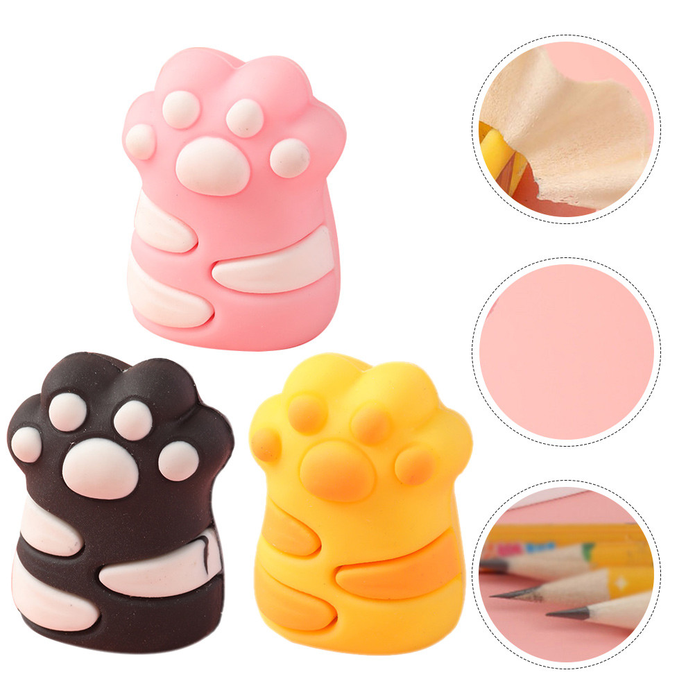 

3 Pcs Cat Claw Pencil Sharpener Gift Manual Cartoon Tool Metal Kawaii