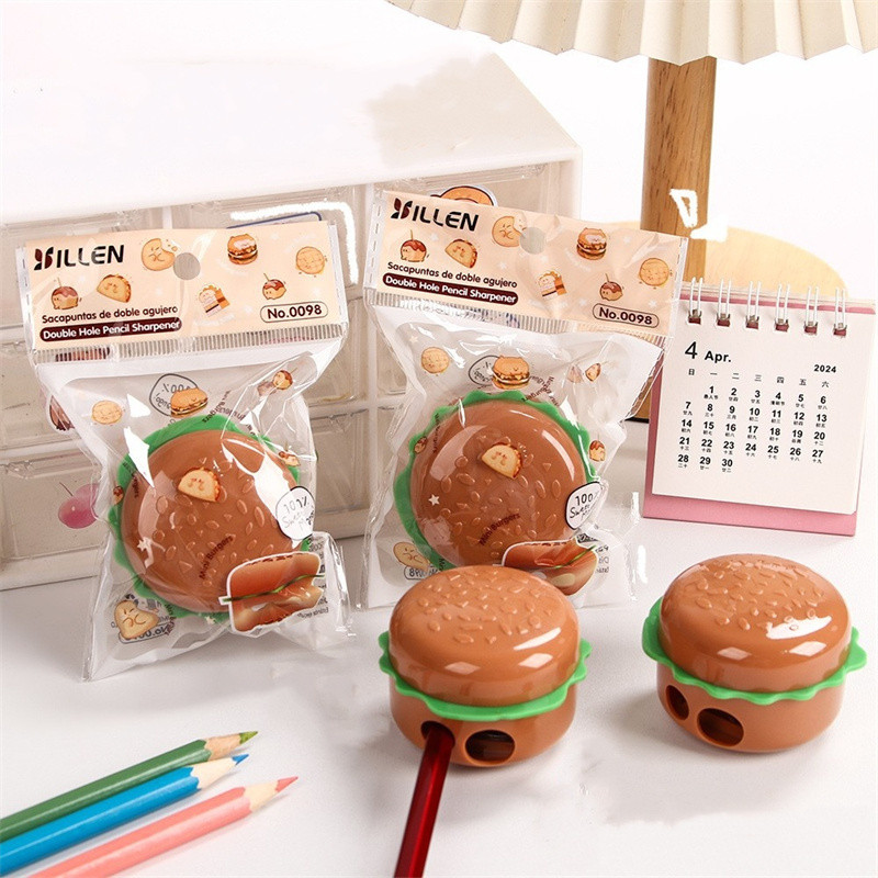 

24 pcs/lot Kawaii Hamburg Pencil Sharpener Cute Hand Mechanical Cutter Knife Stationery Gift School Supplies