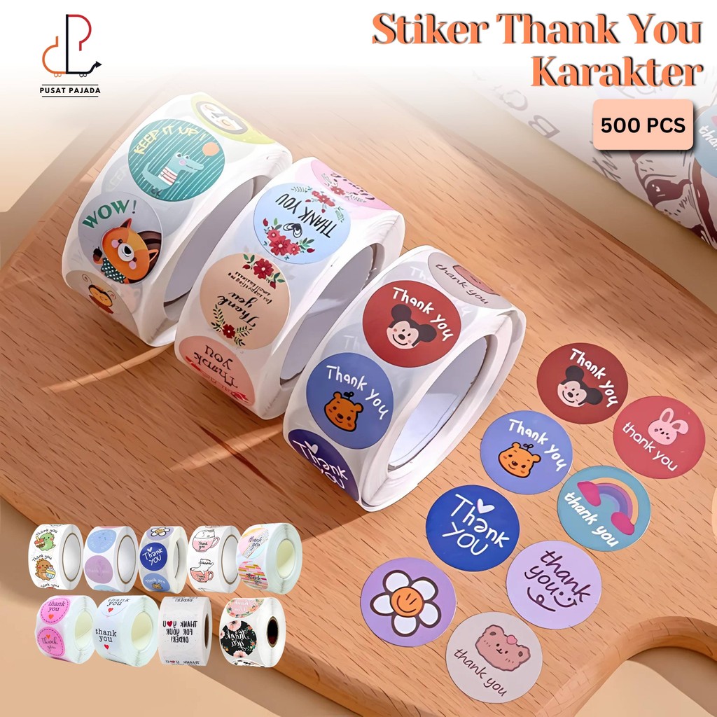 

Stiker Thank You 500 PCS Tempelan Sticker Terima Kasih Karakter Self Adhesive Segel Seal Label Roll