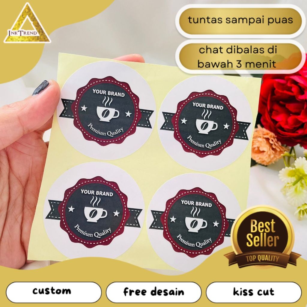 INKA 2-4 Cetak Sticker Label Minuman Murah Tema Kopi Stiker Kemasan Botol Cup Coffe Free Desain