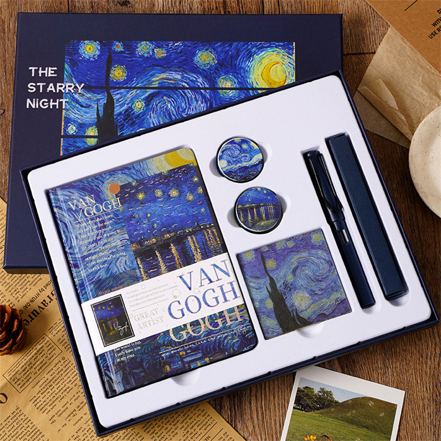 

Notebook Vintage Washi Tapes Bookmark Sticker Fountain Pen Stationery Set Suit Sketchbook Libretas Diary 2023 Van Gogh NoteBooks