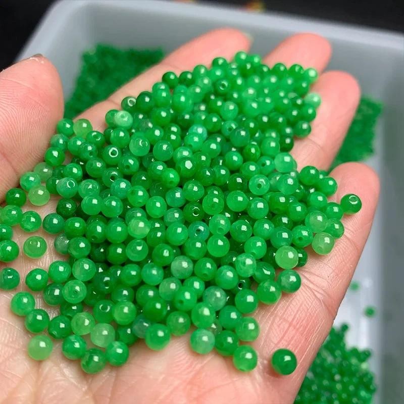 

100pc Natural A Green Jade 4mm Beads DIY Bracelet Bangle Charm Jadeite Jewellery Fashion Accessories Amulet Gifts for Women Men