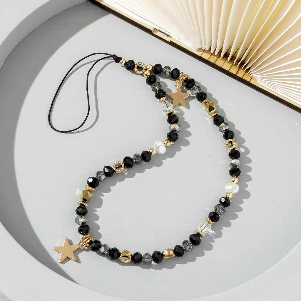 

Fashion Pentagram Star Pendant Mobile Phone Chain Acrylic Beaded Telephone Hanging Rope Cellphone Lanyard For Women Jewelry