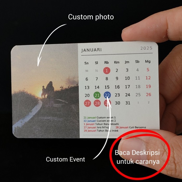 

ANDM Kalender mungil unik dan estetik lengkap dengan libur nasional dan penyangga. Dapat dicustom bagian foto dan ditambahkan hari libur sendiri. Cocok untuk kalender meja kerja. - Gambar Custom