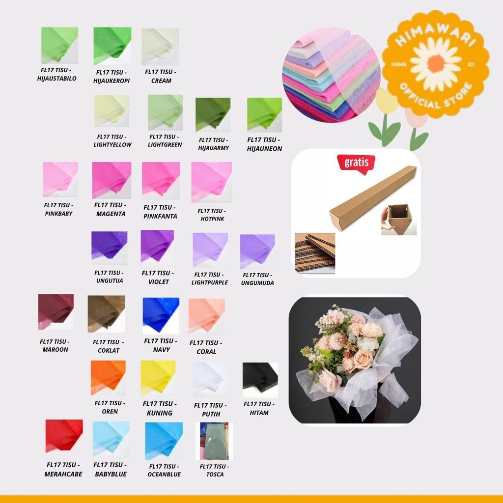 

HIMA - (5 LEMBAR) - FL17 TISU Kertas Tissue Buket/ Kertas Tissue/ Flower Wrapping Paper - GROSIR