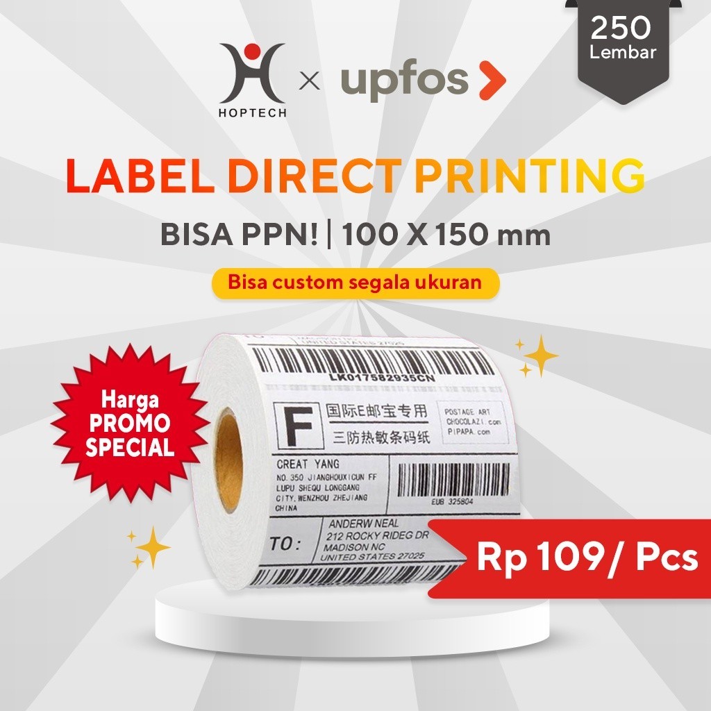 

[MS] - label thermal label stiker barcode label pengiriman 100x150 / 250 pcs thermal