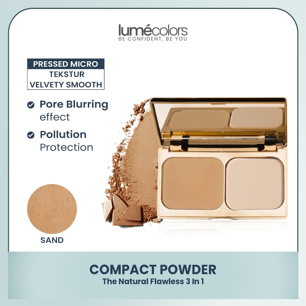 Lumecolors Menutup flek hitam Compact Powder 10gr | Bedak Padat Bertahan Hingga 16 Jam | Shade Sand