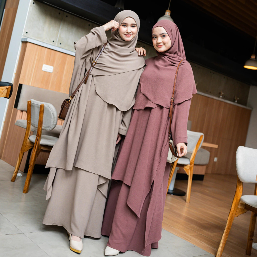 Terlaris Sadiya Dress Tunik + Skirt//Gamis Sadiya Gamis Set Lesti Kejora remaja size S, M, L, XL PRO