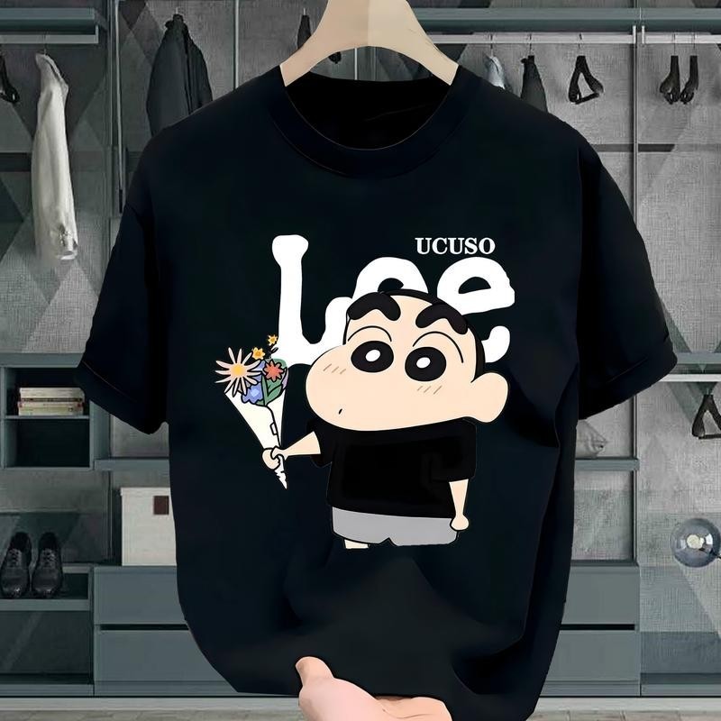 Japanese Anime Crayon Shin-chan Printed T-Shirt, Casual Fashion Style, Pure Cotton, Round Neck 210G,