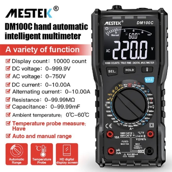 Multimeter Mestek DM100C TRMS AC DC Manual Auto Range NCV Multitester
