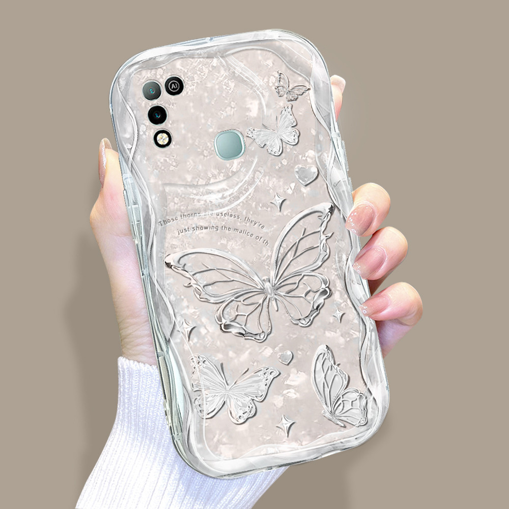 Infinix Hot 10 11 Play X688C Untuk Hp Casing Phone Case Handphone Soft Silver Butterfly Fly Kesing C