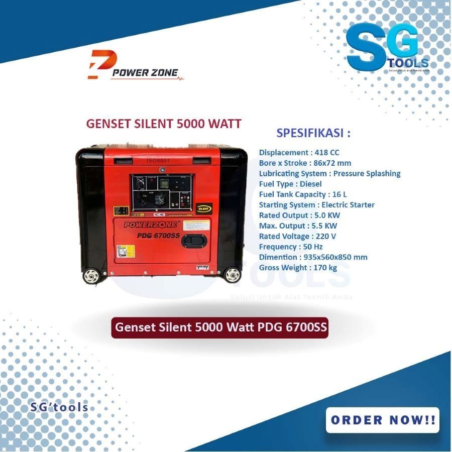 Genset Silent 5000 Watt Powerzone PDG 6700SS