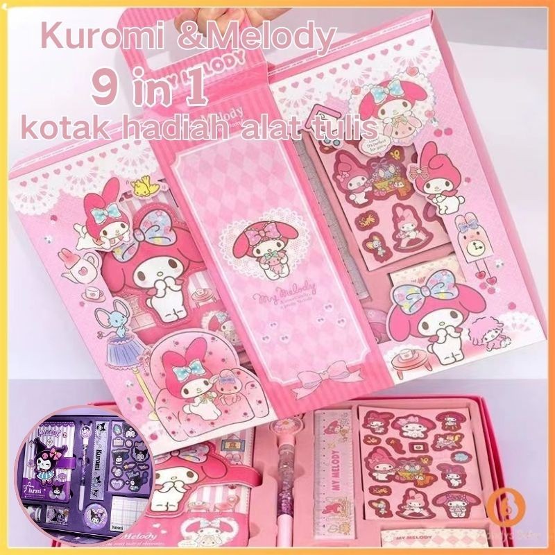 

【Penjual Lokal】Sanrio 9 in 1 kotak hadiah alat tulis / sticker diary book set / kuromi melody Buku Jurnal Alat tulis set Pergi ke sekolah Hadiah