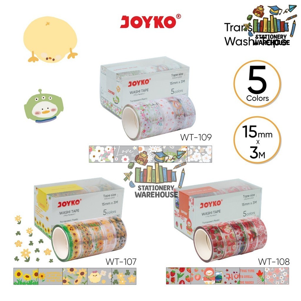 

Washi Tape Pita Perekat Selotip Kertas Warna Joyko WT-107~109 Transparent