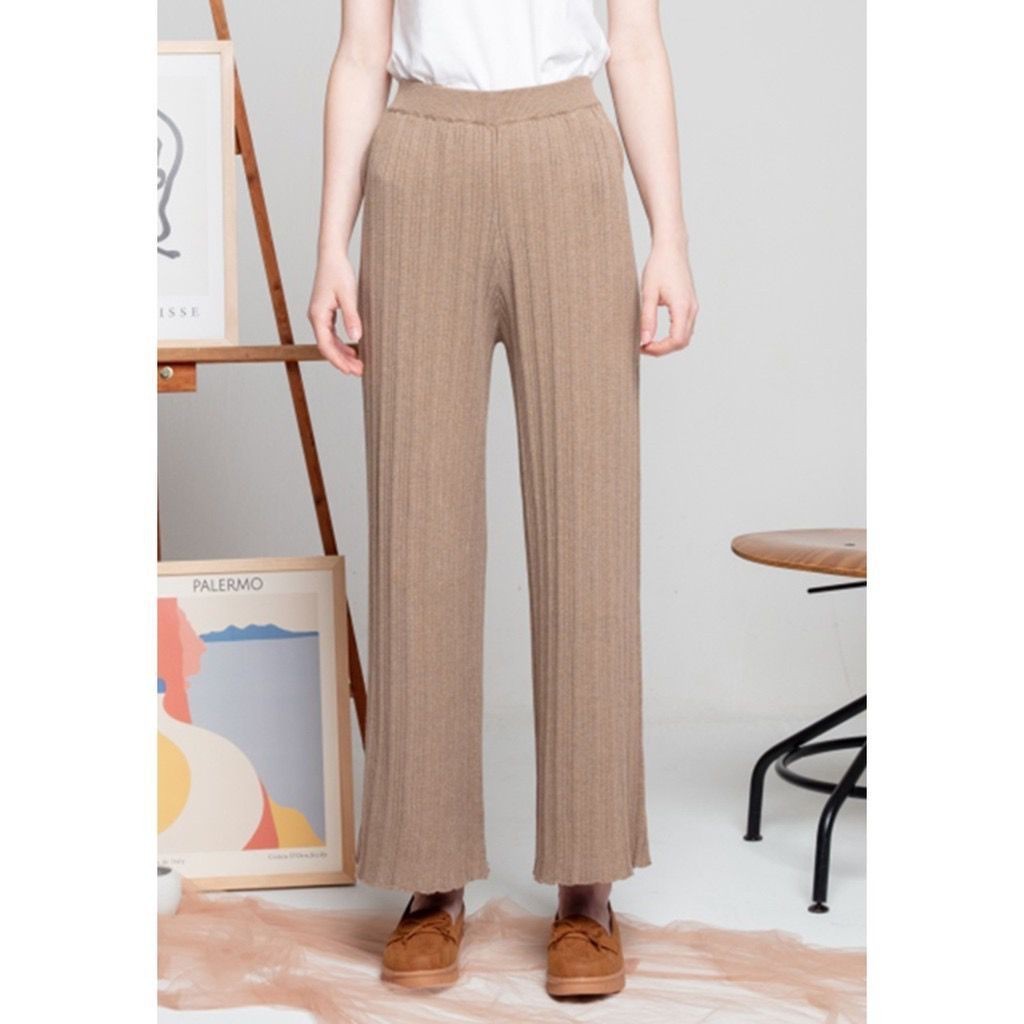 IMPORT Celana Kulot Wanita Ribbed Tebal Premium Seamless/ Triset Ladies Cassia Pants (Knit) Kekinian