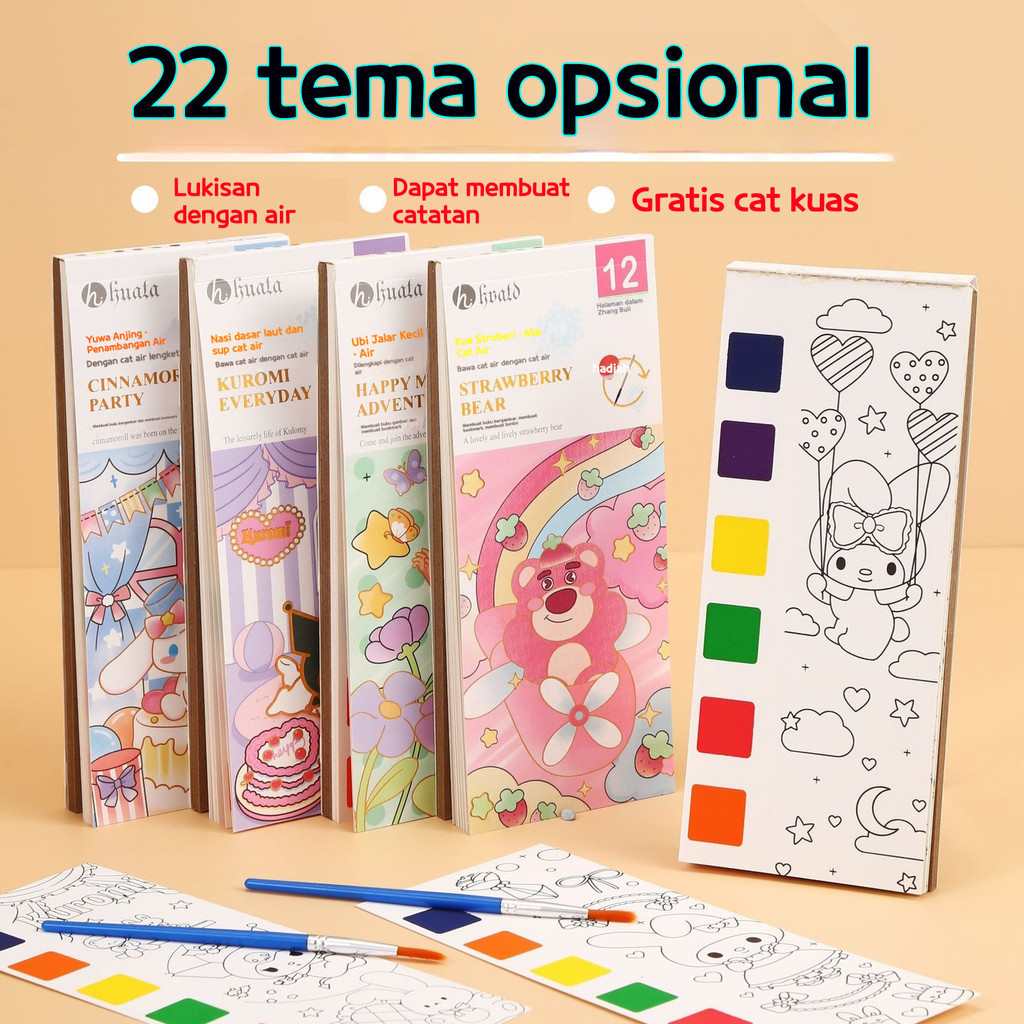 

Buku Lukis Portable Gambar Water Coloring Book Cat Air Lukisan Mini Ada Kuas Gmall buku