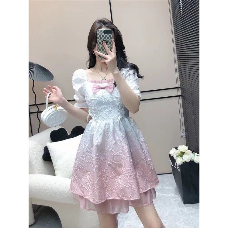 Mini Baby Doll Babydoll Gradasi Warna Putih Pink Dress - Dress Casual Kasual / Dress Import Impor / 