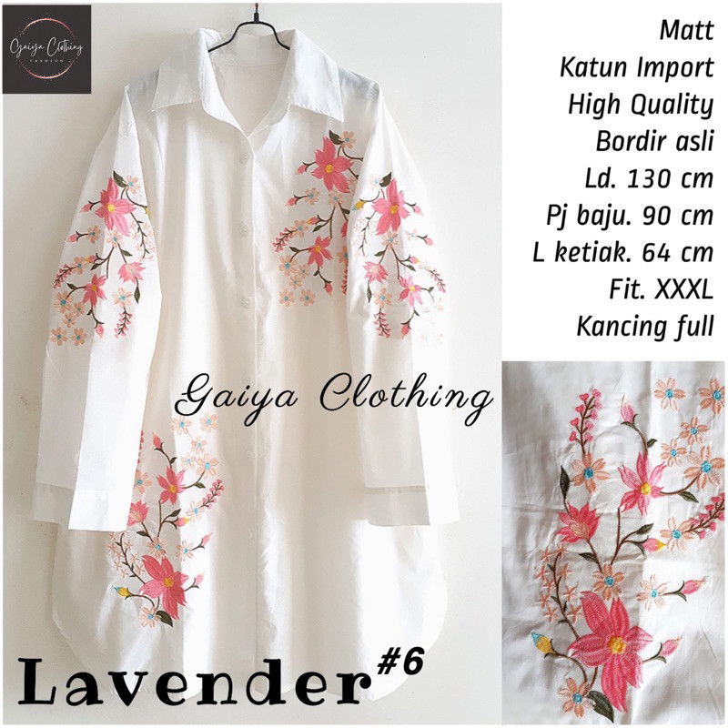 TUNIK JUMBO PUTIH WANITA BAJU ATASAN BIGSIZE PUTIH KATUN BORDIR LD. 130 - LAVENDER JUMBO/ GAMIS MODE