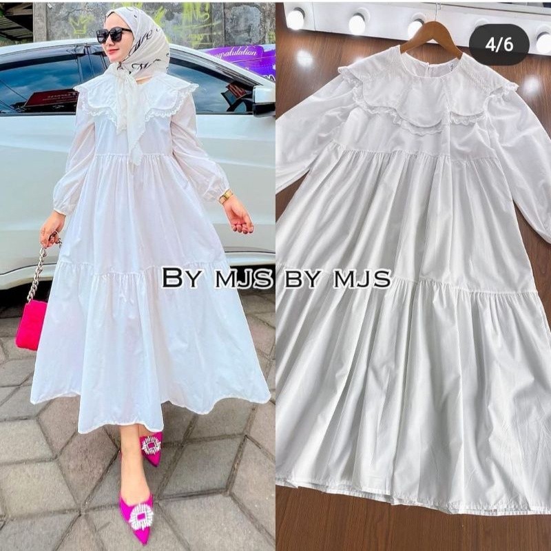 Midi dress muslim terbaru pakaian muslim terkini dress renda terlaris tunik cantik MJS  dress terbar