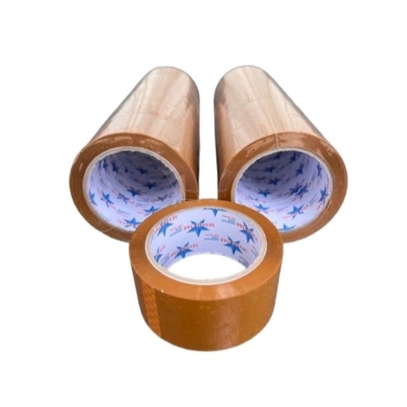 

Lakban Isolasi Sebentar Warna Bening Coklat Ukuran 48 MM x 90 MM Seven Star Tape Perekat 90 Yard