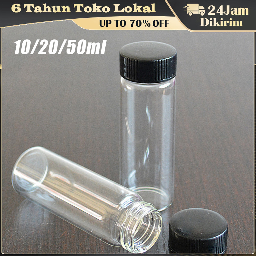 Botol Plastik Kecil 10ml/20ml/50ml Tutup Drat Ulir Warna Hitam Refillable Vial Tester Sample Parfum 