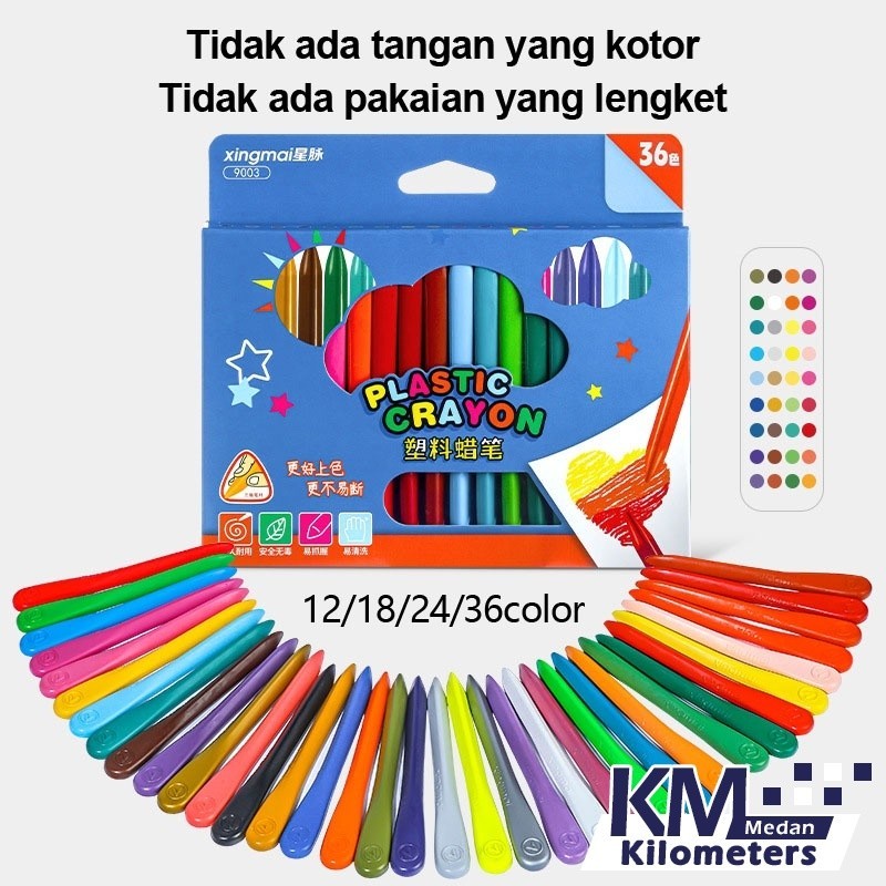 

Krayon sekolah/ krayon 12/18/24/36 warna / crayon non toxic / krayon plastik / krayon anti air