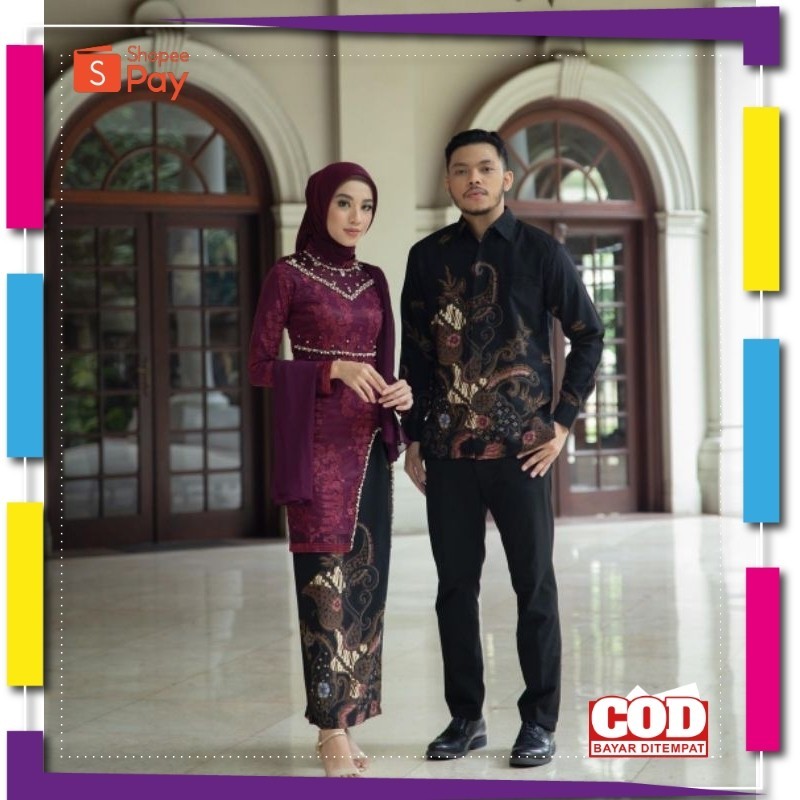 KAIN LEMBUT HALUS ADEM TEBAL / SET COUPLE NAYYA MAROON -  KEBAYA TERBARU KEBAYA WISUDA KEBAYA LAMARA