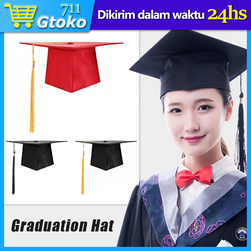 Topi Toga Wisuda Sarjana Mahasiswa Dewasa Hitam Merah