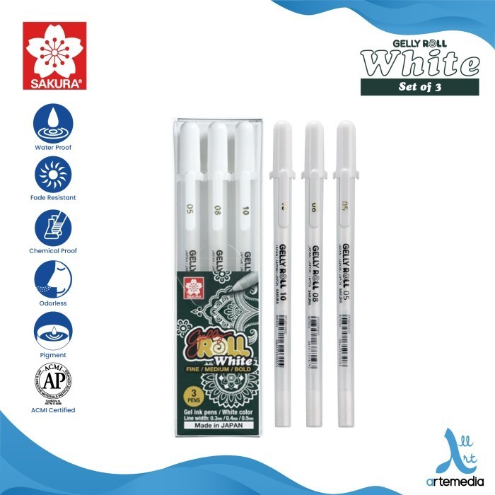 

Pulpen Warna Sakura Gelly Roll White Color Gel Pen Bolpen - WHITE SET 3