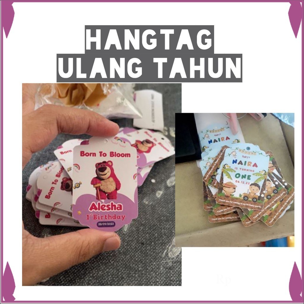 

(isi 20 pcs) Hang Tag Ulang Tahun Anak Custom Pola 1 Sisi Tag Label Hampers Ulang Tahun
