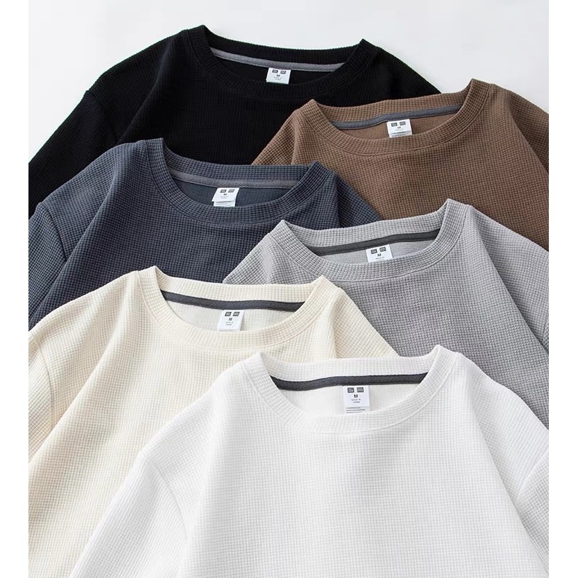 plain round neck waffle knitted t-shirt for men unisex