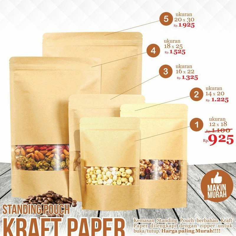 

Spkw 12x18 kemasan pouch kraft coklat isi 100pcs