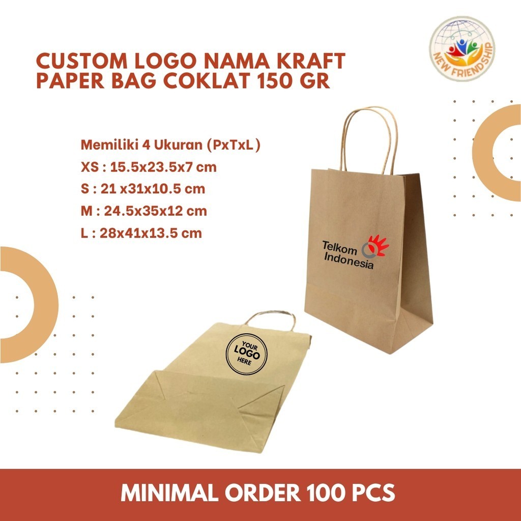 

Custom Logo Paper Bag Coklat Perusahaan Nama Toko Tas Belanja 150 Gr