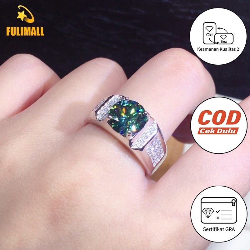 FULIMALL Cincin Pasangan Pernikahan Kreatif Penuh Berlian Pt950 Biru Hijau Moissanite Cincin Terbuka