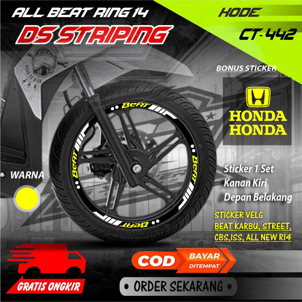 Ct-442 Cutting Stiker Velg variasi pelek motor Beat Ring 14 murah keren
