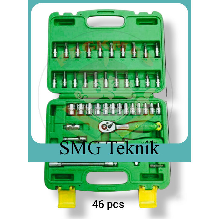 Best TEKIRO Kunci Sok Set 46 Pcs 1/4" Socket Segi 6 PT Box Plastik (PVC) UJN905