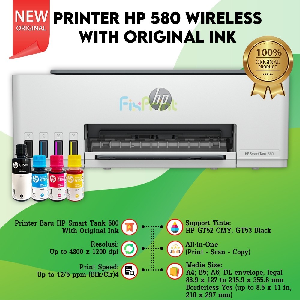 Printer HP Smart Tank 580 All in One Wireless Printer HP