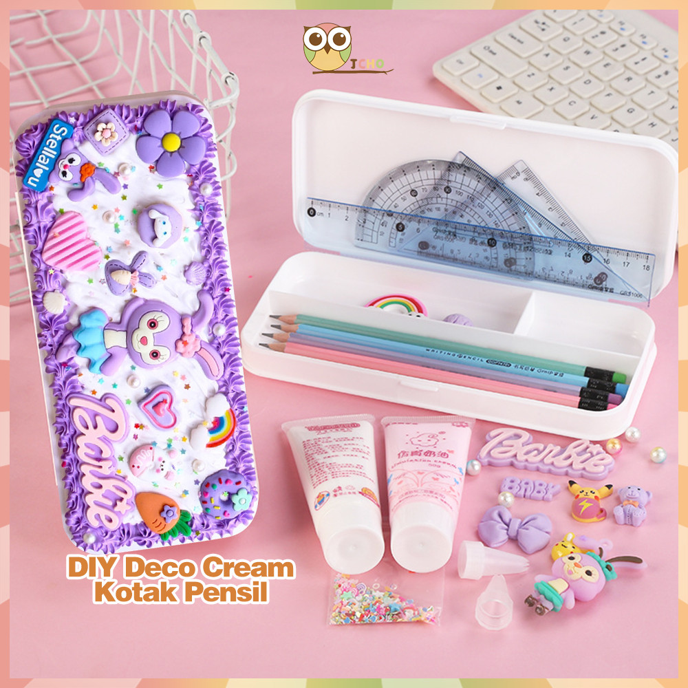 

JCHO Diy Deco Cream Set Kotak Pensil Soft Clay Pencil Case DIY Kotak Pensil Case Diy Tempat Pensil Menghias