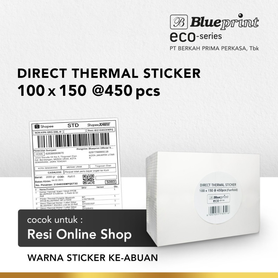 

Direct Thermal Sticker Label Resi BluePrint ECO 100x150mm isi 450pcs