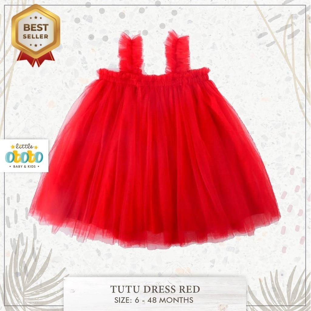 READY [COD] 0-4th DRESS anak pesta TUTU RED MERAH KOREA IMPORT- Baju Baby Bayi Anak Gaun Tile Tulle 