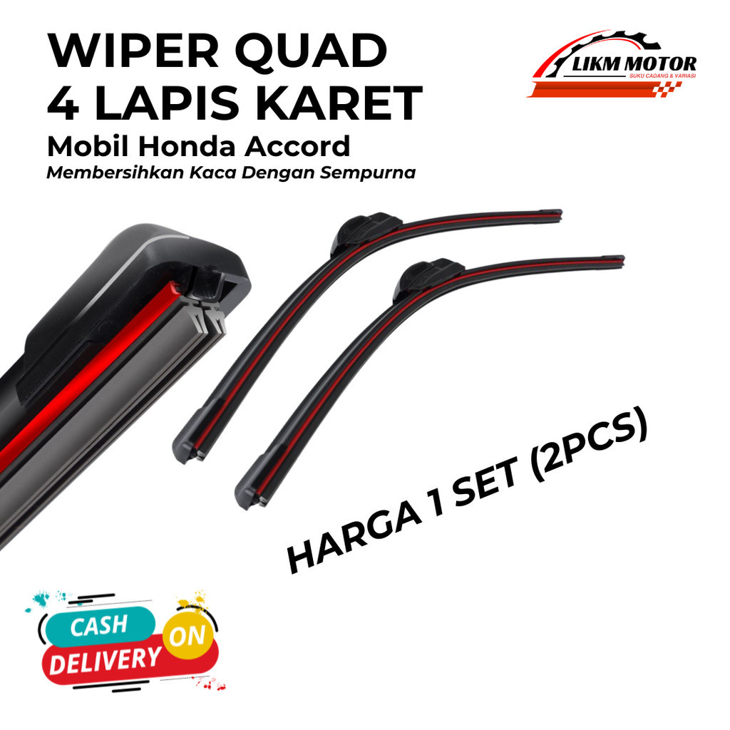 Wiper Quad 4 Karet Mobil 1 Set Kiri dan Kanan Universal Semua Jenis Mobil Karet Ganda Kaca Depan